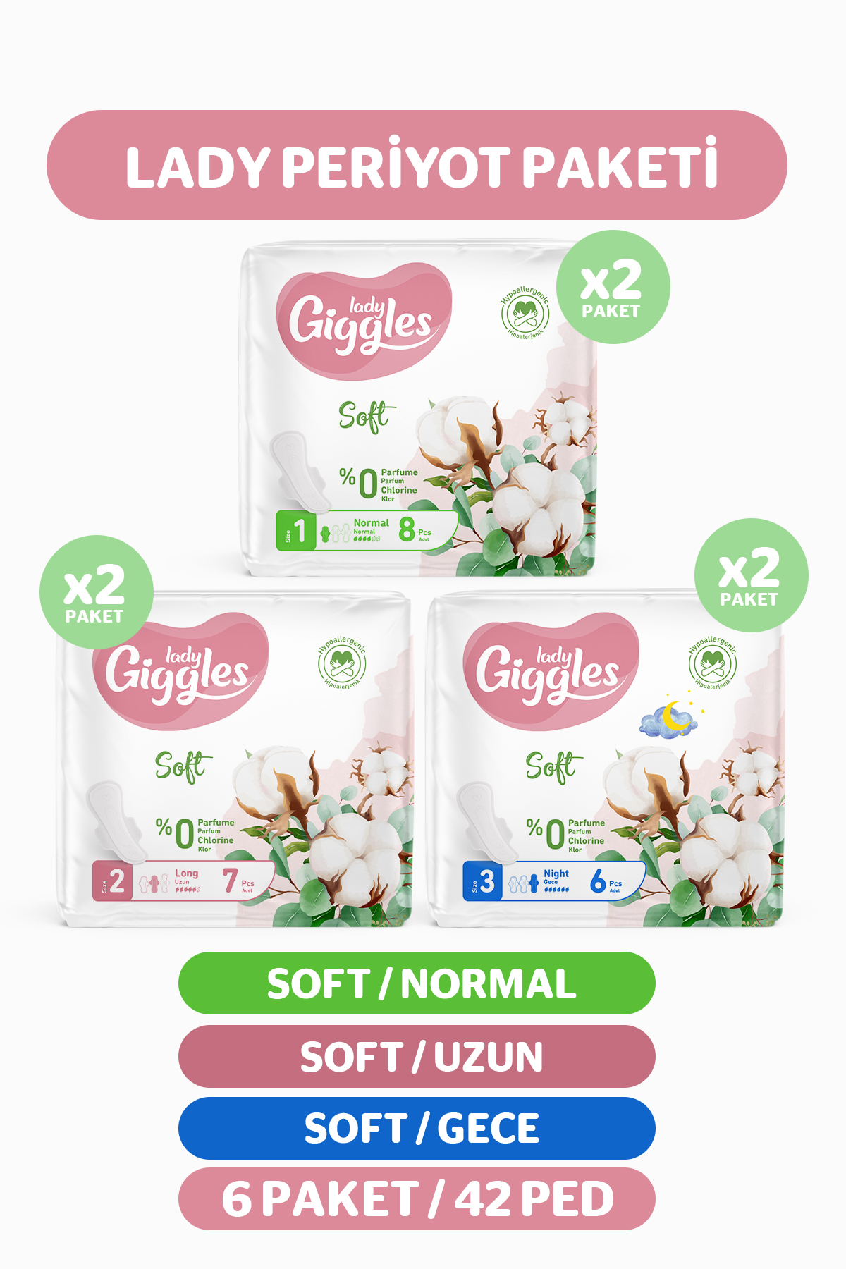 Lady Giggles Lady Soft Hijyenik Ped Mix Paketi 42 Adet